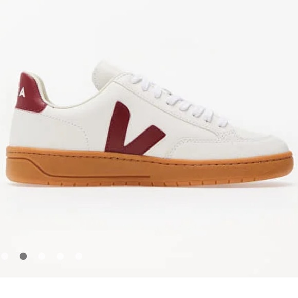 Veja Shoes - Veja V-12 Leather Open White With Red Sneakers Women’s Size 10